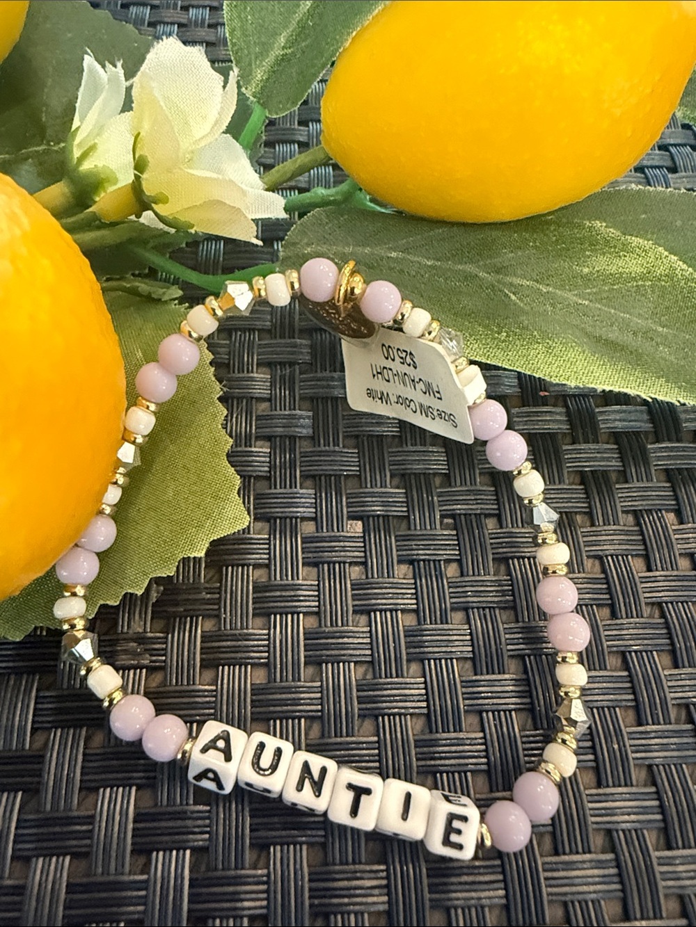 Auntie Beaded Stretch Bracelet in Light Pink and Gold